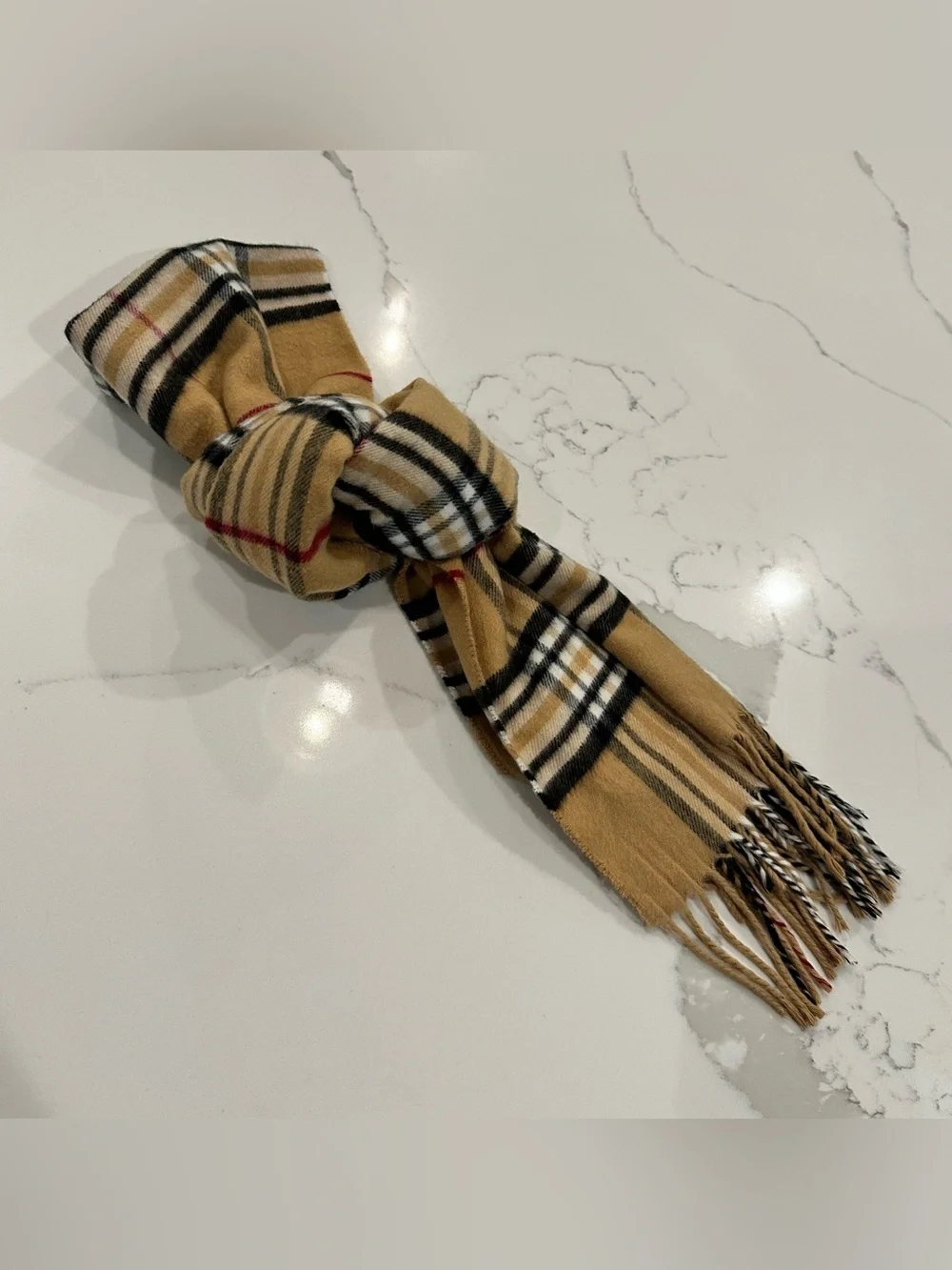 V. Fraas Cashmink Plaid Scarf Tan Red Black Fringed Made In Germany Soft Vintage